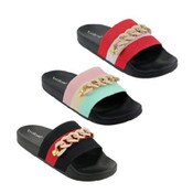 Wholesale - *OUTSIDE OF CA* WOMEN STRIPE CHAIN SLIDE SANDAL 3-ASST COLORS/5-ASST SIZE C/P 30, UPC: 125372730703